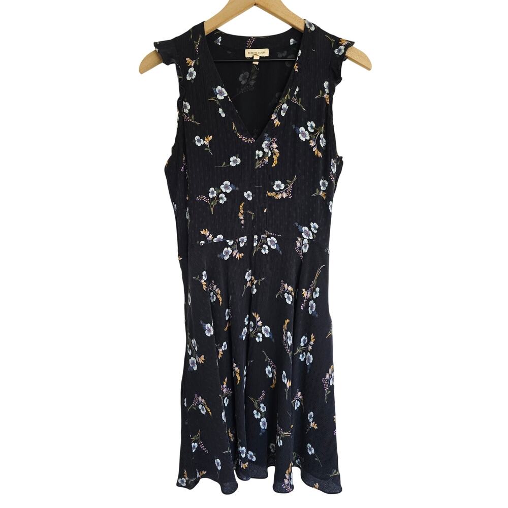 Rebecca Taylor Natalie Silk Floral Mini Dress Ruffle V Neck Size 4
